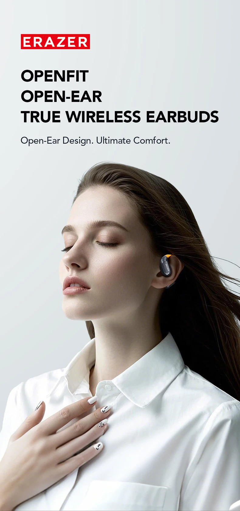 ERAZER XP15 Wireless Headphones Bluetooth 5.4 AI Translator Earbuds Glowing Earhook Upgraded LCD Touchscreen ENC Noise Reduction