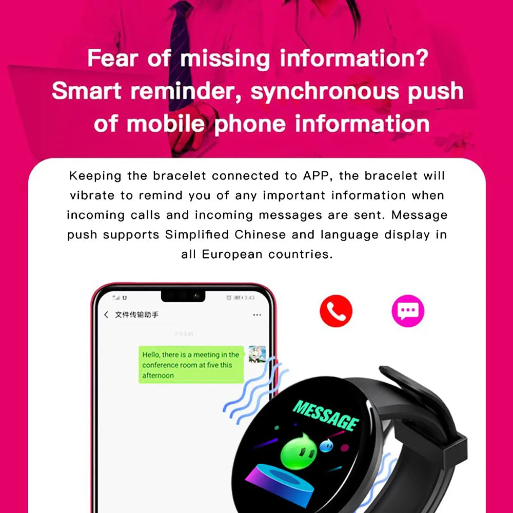 D18 Smart Watch For Ios Android Men Waterproof Smartwatch Women Sleep Monitor Message Fitness Tracker Bracelet Sport Watches SMS