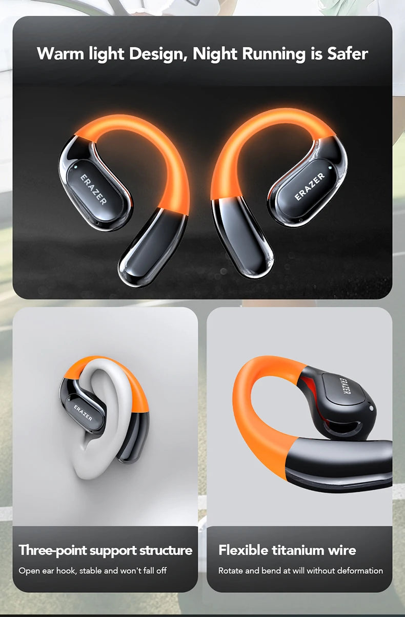ERAZER XP15 Wireless Headphones Bluetooth 5.4 AI Translator Earbuds Glowing Earhook Upgraded LCD Touchscreen ENC Noise Reduction
