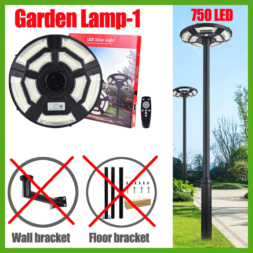 Solar Garden Lights Outdoor Waterproof with Motion Sensor and Remote Solar Street Lamp Security Lights for Parking Yard