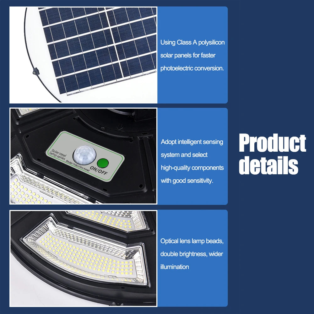 Solar Garden Lights Outdoor Waterproof with Motion Sensor and Remote Solar Street Lamp Security Lights for Parking Yard