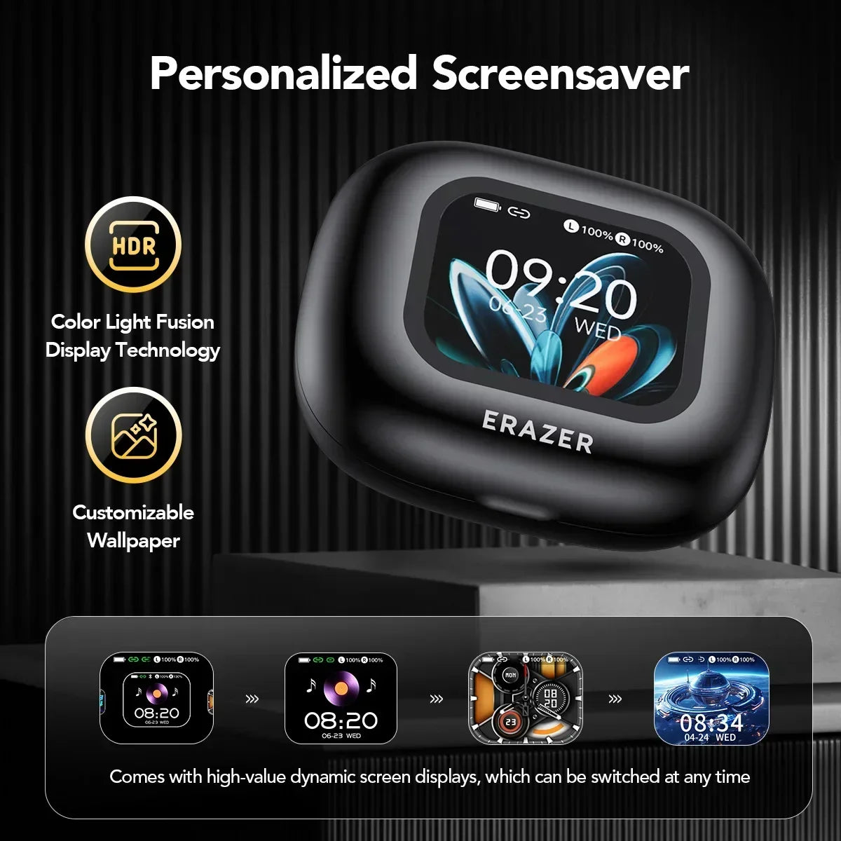 ERAZER XP15 Wireless Headphones Bluetooth 5.4 AI Translator Earbuds Glowing Earhook Upgraded LCD Touchscreen ENC Noise Reduction