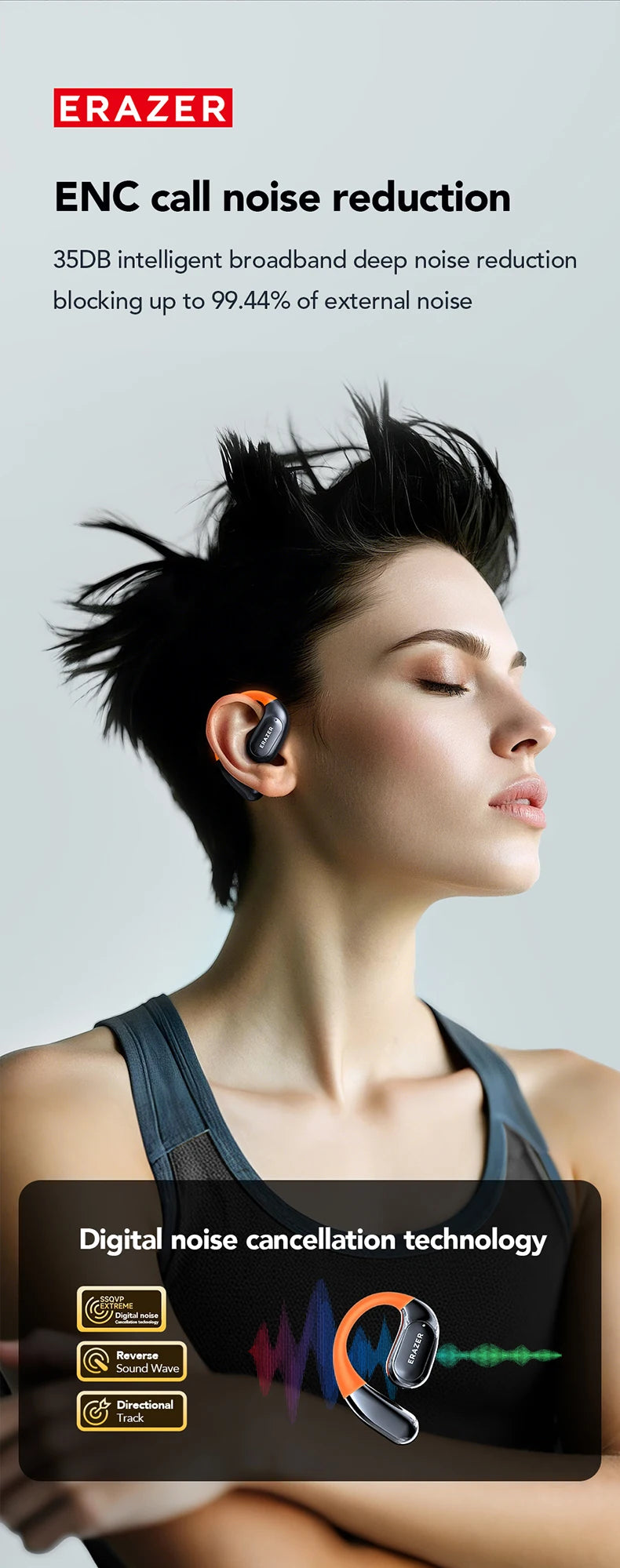 ERAZER XP15 Wireless Headphones Bluetooth 5.4 AI Translator Earbuds Glowing Earhook Upgraded LCD Touchscreen ENC Noise Reduction