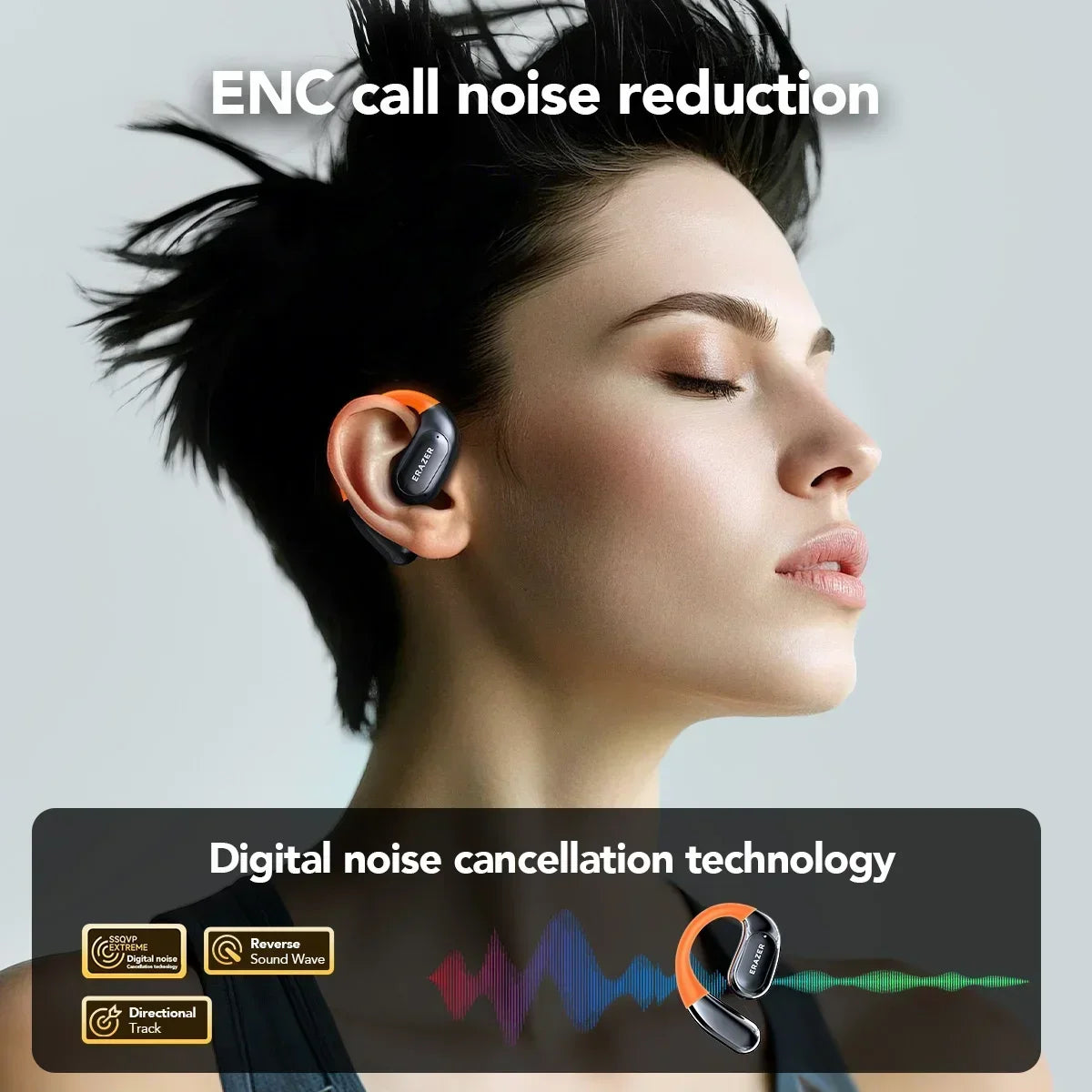 ERAZER XP15 Wireless Headphones Bluetooth 5.4 AI Translator Earbuds Glowing Earhook Upgraded LCD Touchscreen ENC Noise Reduction