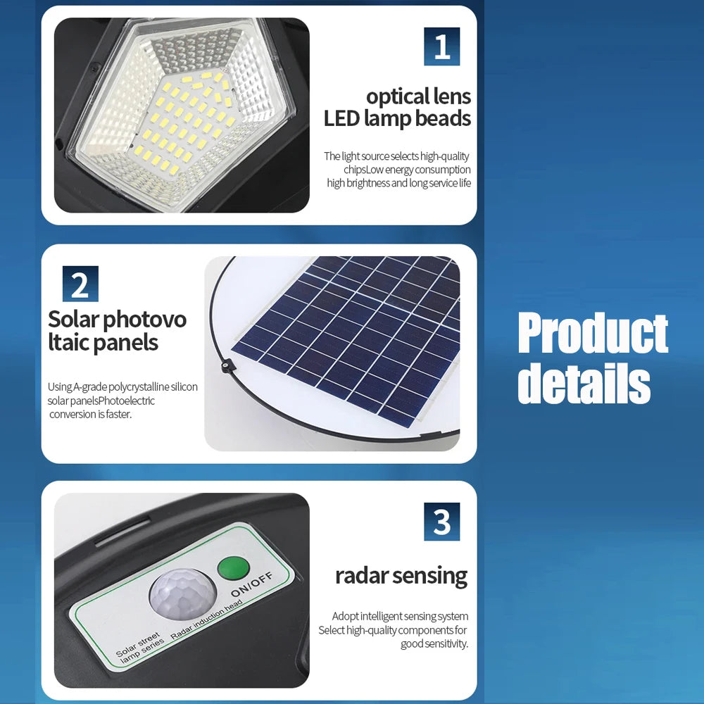Solar Garden Lights Outdoor Waterproof with Motion Sensor and Remote Solar Street Lamp Security Lights for Parking Yard