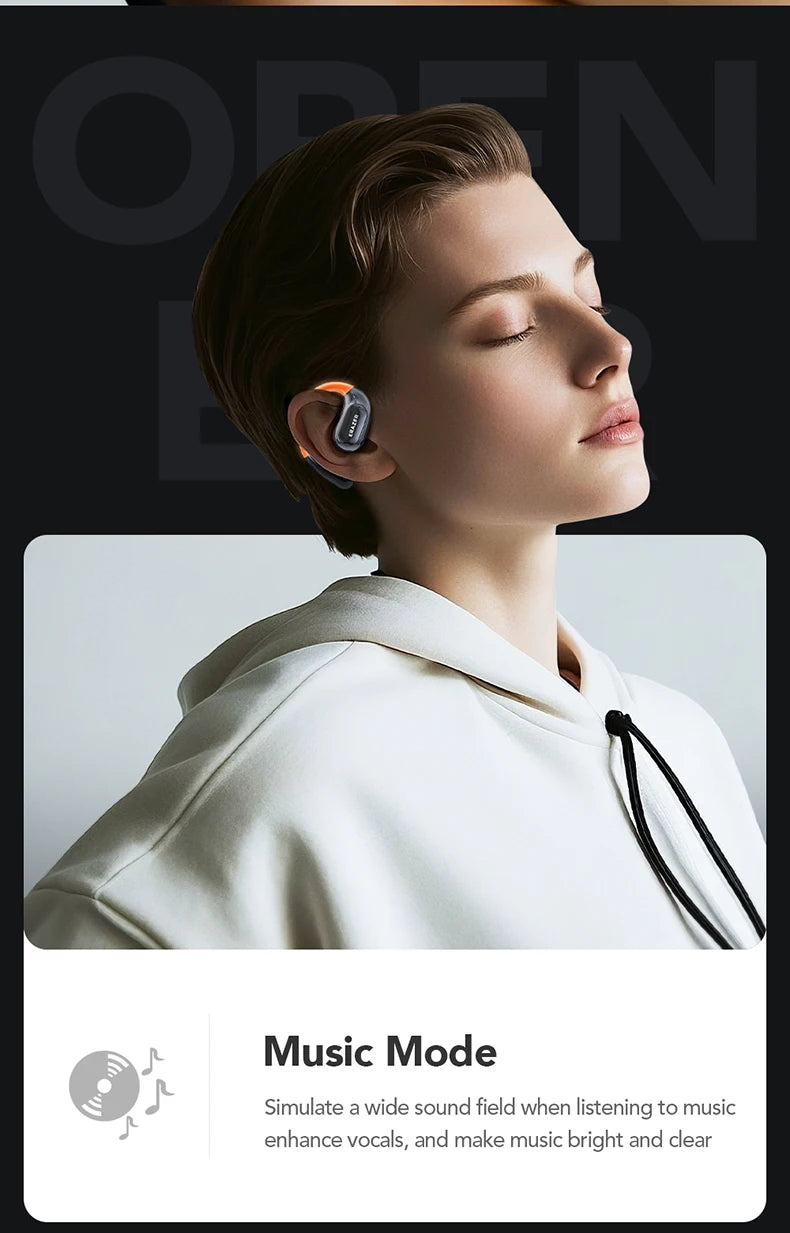 ERAZER XP15 Wireless Headphones Bluetooth 5.4 AI Translator Earbuds Glowing Earhook Upgraded LCD Touchscreen ENC Noise Reduction