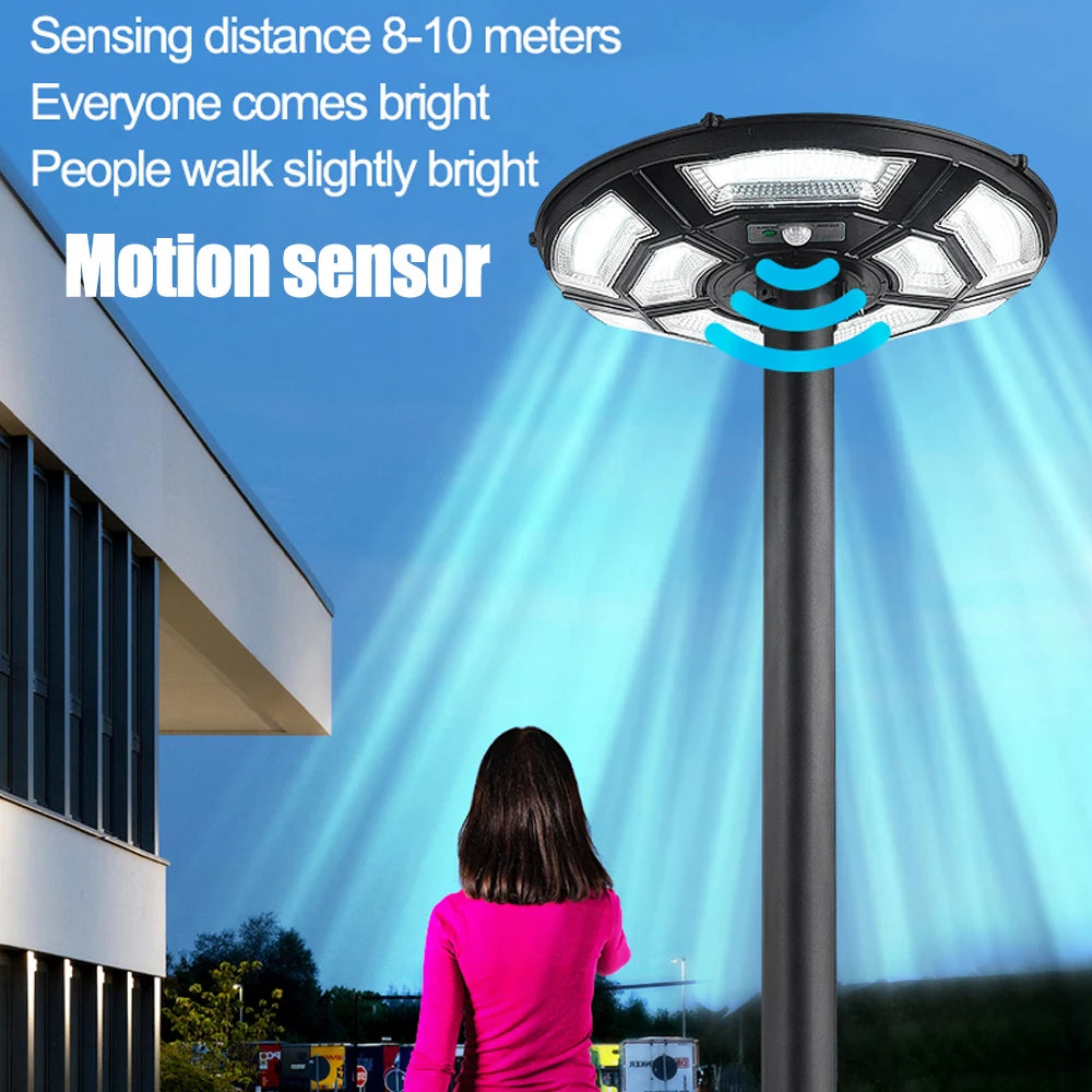 Solar Garden Lights Outdoor Waterproof with Motion Sensor and Remote Solar Street Lamp Security Lights for Parking Yard